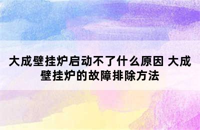 大成壁挂炉启动不了什么原因 大成壁挂炉的故障排除方法